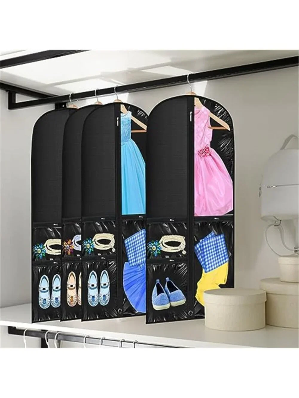 Clear Garment Bags Set Clothes Storage Travel Hanging Protector With Pockets